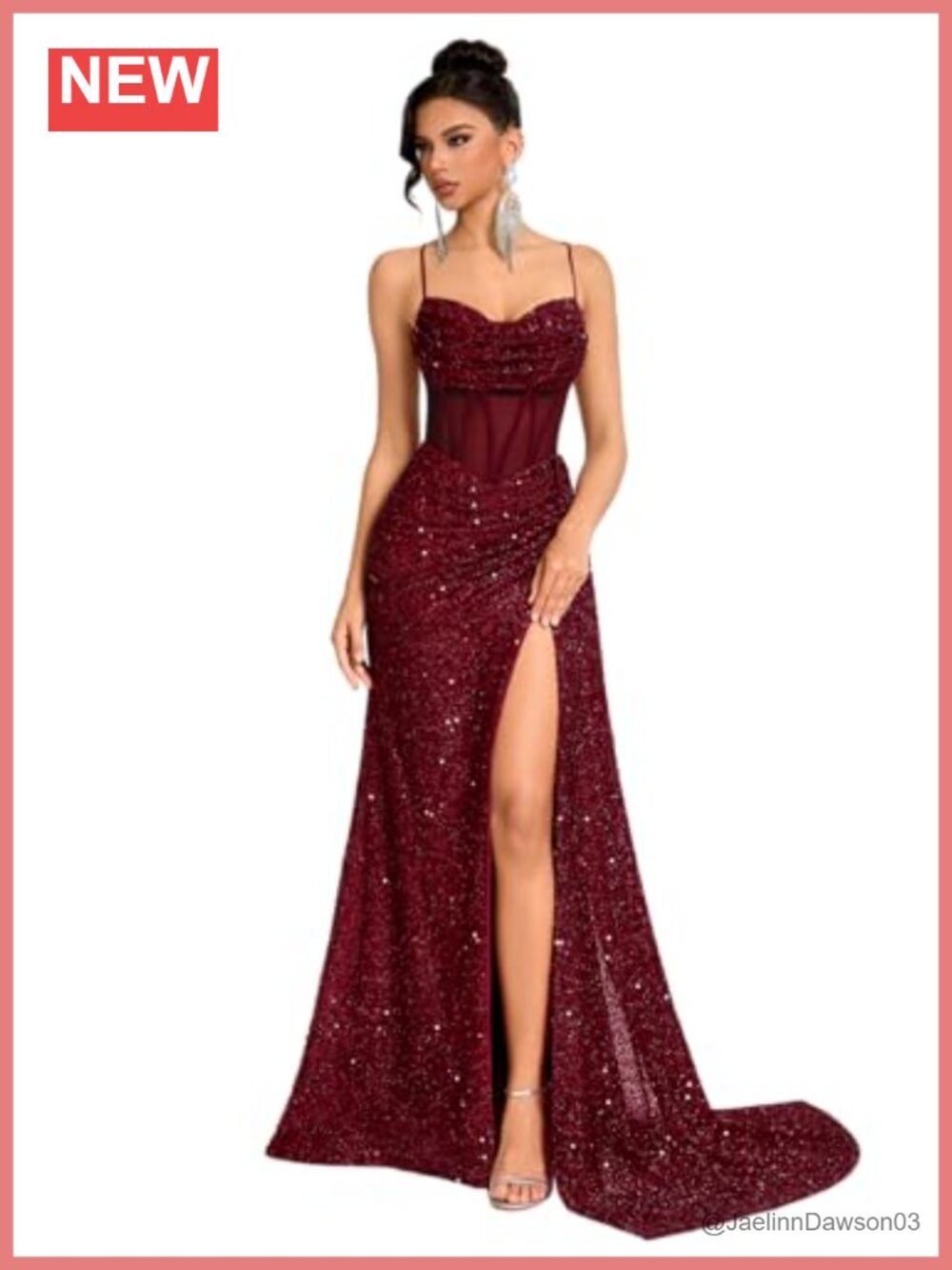 Sequin Tulle Backless Bodycon Evening Gown Floor Length Prom Dress